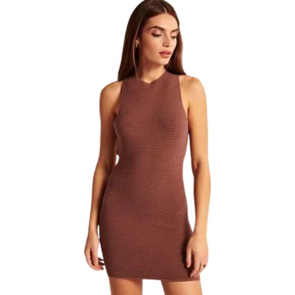 Abercrombie & Fitch Dresses & Skirts - Abercrombie & Fitch Dress Womens Small Petite Brown Scuba Ribbed Knit Mini Cross
